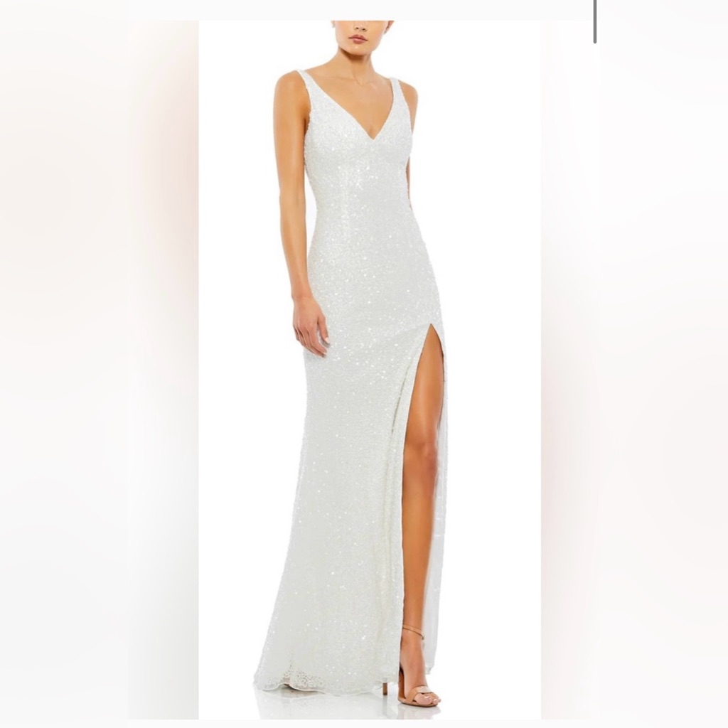 Mac Duggal White Sequin Formal Dress 6